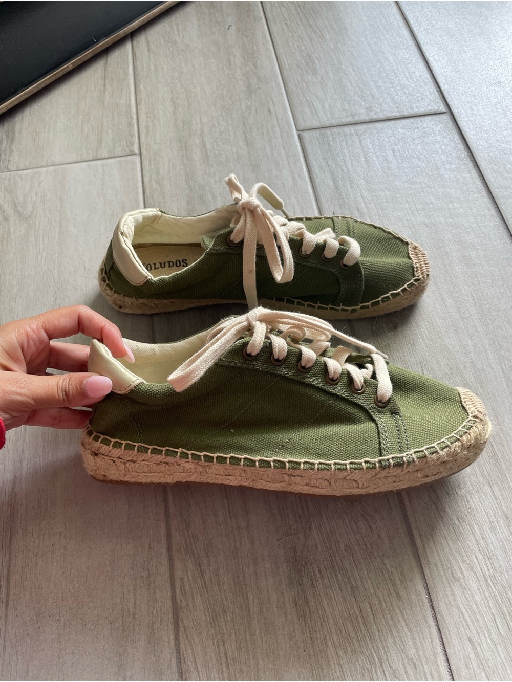 Soludos Army Green Tennis Espadrille Sneakers Women’s Size 7 Olive Canvas LaceUp - Picture 7 of 11